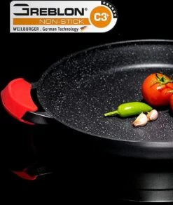 CUILINA Paella Pan 40 Cm– Duitse GREBLON Antiaanbaklaag Marmer Coating - Voor Inductie En Alle Warmtebronnen - Met Afneembare Siliconen Handvatten. -Pot Benodigdheden Winkel 1014x1200