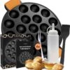 Ocina Poffertjespan – Combo Pack – 19 Poffertjes – Poffertjesmaker – Poffertjespan Inductie – Poffertjespan Electrisch – Gietijzeren Pan - Inclusief Doseerfles, Handvaten, 6x Poffertjesvorken En Invetkwast – Gratis Receptenboek
