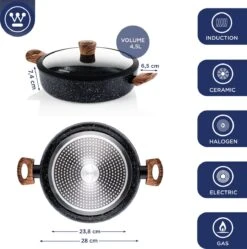 Westinghouse Hapjespan Inductie - Ø 28 Cm - Zwart Marmer Wood - Speciale Editie - Met Deksel - Geschikt Voor Alle Warmtebronnen -Pot Benodigdheden Winkel 1190x1200 1