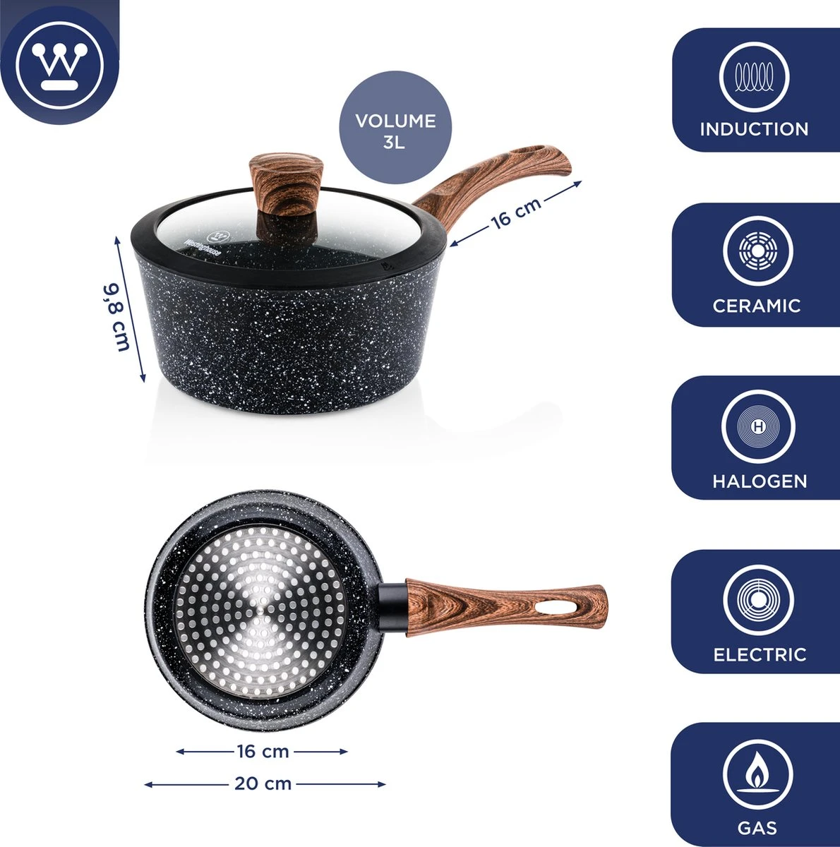 Westinghouse Steelpan Inductie - Ø 20 Cm - Zwart Marmer - Speciale Editie 2 Westinghouse Steelpan Inductie - Ø 20 Cm - Zwart Marmer - Speciale Editie - Afbeelding 2