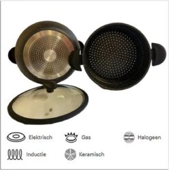 Royal Swiss Couscouspan - Couscoussier - Stoompan - 8L - Alle Warmtebronnen - Aluminium Stone-coated - Glazen Deksel - ZWART 5 Royal Swiss Couscouspan - Couscoussier - Stoompan - 8L - Alle Warmtebronnen - Aluminium Stone-coated - Glazen Deksel - ZWART -Pot Benodigdheden Winkel 1193x1200 4