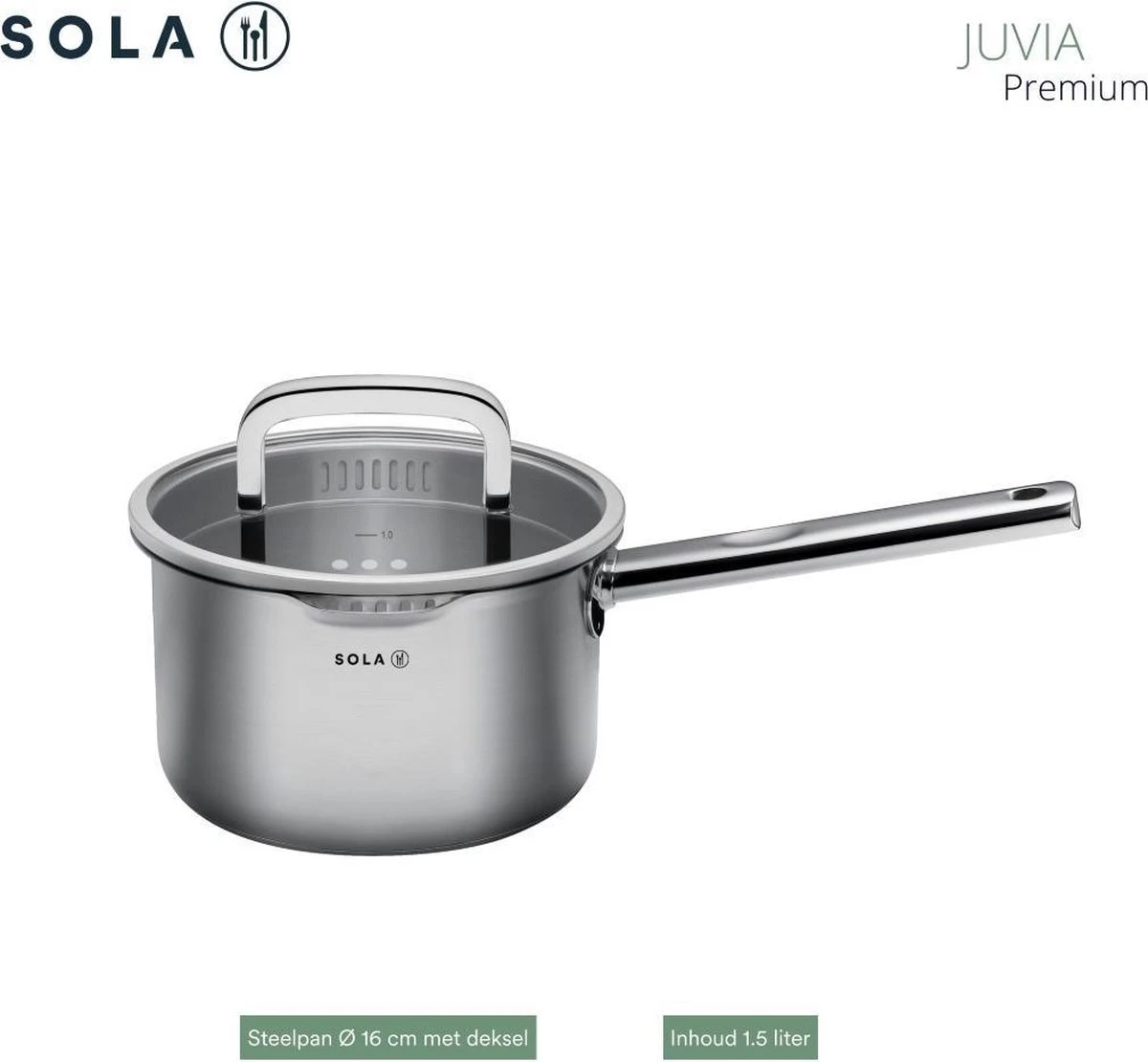Sola Pannenset Juvia - 4 Delig - Ø 16,16,18,20 Cm - Zilver - RVS - Sandwichbodem 13 Sola Pannenset Juvia - 4 Delig - Ø 16,16,18,20 Cm - Zilver - RVS - Sandwichbodem - Afbeelding 13