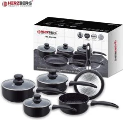 Herzberg HG-5003BK: 8 Pieces Marble Cookware Set - Black -Pot Benodigdheden Winkel 1200x1175 1