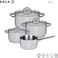 Sola Pannenset Blizz - 4 Delig - Ø Cm - Zilver - RVS - Sandwichbodem -Pot Benodigdheden Winkel 1200x1188