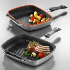Herenthal Dubbele Grillpan - Ø 28 Cm - Koekenpan - Keramische Pan - Marmeren Coating Met Antiaanbaklaag - PFAS & PFOA Vrij - Pan - Grill - Vermindert Geur, Rook En Oliespatten - Zilver -Pot Benodigdheden Winkel 1200x1195 6