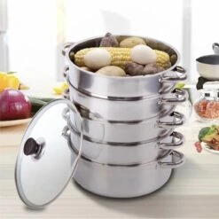 Service96 - Stoompan - 5 Lagen - Roestvrij Staal - Dikke Stoompan - Soeppan - Universele Kookpotten - Voor Inductiekookplaat, Gasfornuis - Kookgerei -Pot Benodigdheden Winkel 1200x1198 13