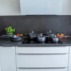 Herenthal Pannenset Inductie - Luxe 10-Delige Pannenset - Kookpotten Voor Alle Warmtebronnen - Kookpan - Pan Inductie Met Glazen Deksels En Koudgrepen - Grijs -Pot Benodigdheden Winkel 1200x1200 112