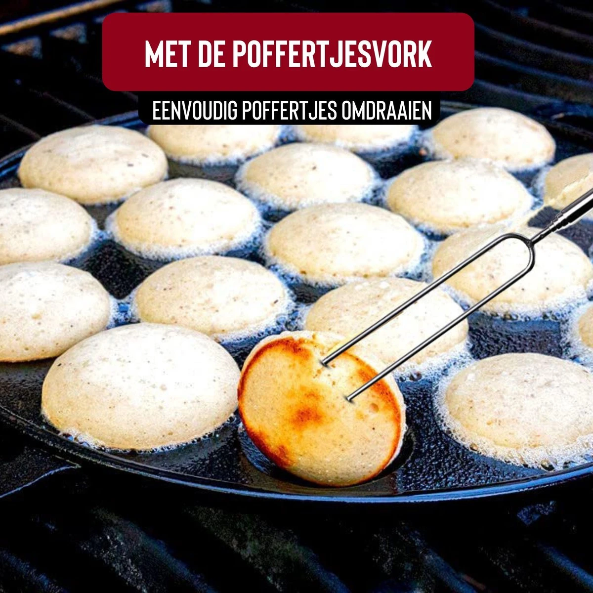 Rednas Poffertjespan Pakket - Incl. Luxe Giftbox - Incl.Bakkwast/Vork/Doseerfles - RVS/Gietijzer 3 Rednas Poffertjespan Pakket - Incl. Luxe Giftbox - Incl.Bakkwast/Vork/Doseerfles - RVS/Gietijzer - Afbeelding 3