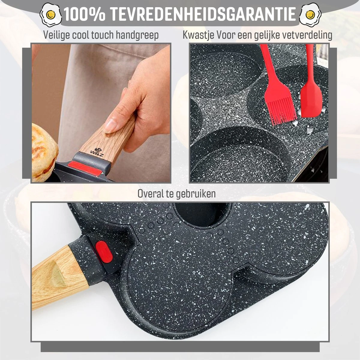 W&Z® Pannenkoekenpan Inductie - Pancake Pan - Omeletpan - Omeletmaker -Eierpan- Anti Aanbak - 4 Vakjes 2 W&Z® Pannenkoekenpan Inductie - Pancake Pan - Omeletpan - Omeletmaker -Eierpan- Anti Aanbak - 4 Vakjes - Afbeelding 2