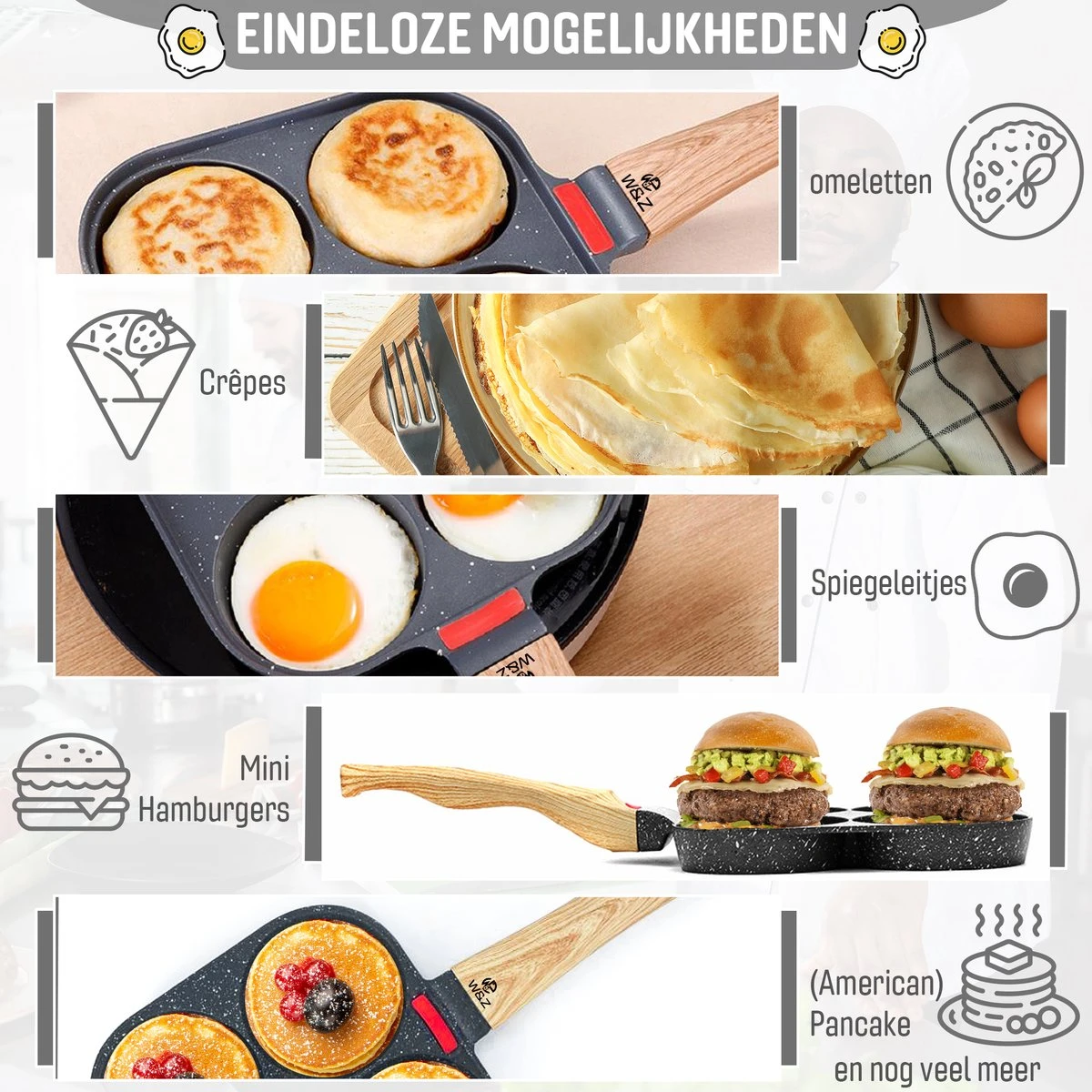 W&Z® Pannenkoekenpan Inductie - Pancake Pan - Omeletpan - Omeletmaker -Eierpan- Anti Aanbak - 4 Vakjes 8 W&Z® Pannenkoekenpan Inductie - Pancake Pan - Omeletpan - Omeletmaker -Eierpan- Anti Aanbak - 4 Vakjes - Afbeelding 8