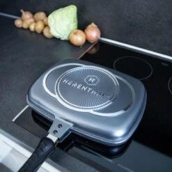 Herenthal Dubbele Grillpan - Ø 28 Cm - Koekenpan - Keramische Pan - Marmeren Coating Met Antiaanbaklaag - PFAS & PFOA Vrij - Pan - Grill - Vermindert Geur, Rook En Oliespatten - Zilver -Pot Benodigdheden Winkel 1200x1200 565