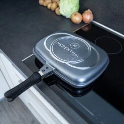 Herenthal Dubbele Grillpan - Ø 28 Cm - Koekenpan - Keramische Pan - Marmeren Coating Met Antiaanbaklaag - PFAS & PFOA Vrij - Pan - Grill - Vermindert Geur, Rook En Oliespatten - Zilver -Pot Benodigdheden Winkel 1200x1200 567