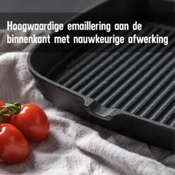 Daumonet Auguste Noir Gietijzeren Grillpan - Steakpan Zwart - PFAS & PFOA Vrij - Vierkant Met Schenktuit - 23,5 Cm - 2 Liter - Emaille - Alle Warmtebronnen - Elektrisch - Gas - Halogeen - Inductie - Keramisch -Pot Benodigdheden Winkel 1200x1200 584