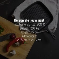 Daumonet Auguste Noir Gietijzeren Grillpan - Steakpan Zwart - PFAS & PFOA Vrij - Vierkant Met Schenktuit - 23,5 Cm - 2 Liter - Emaille - Alle Warmtebronnen - Elektrisch - Gas - Halogeen - Inductie - Keramisch -Pot Benodigdheden Winkel 1200x1200 587