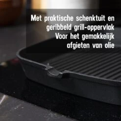 Daumonet Auguste Noir Gietijzeren Grillpan - Steakpan Zwart - PFAS & PFOA Vrij - Vierkant Met Schenktuit - 23,5 Cm - 2 Liter - Emaille - Alle Warmtebronnen - Elektrisch - Gas - Halogeen - Inductie - Keramisch -Pot Benodigdheden Winkel 1200x1200 588