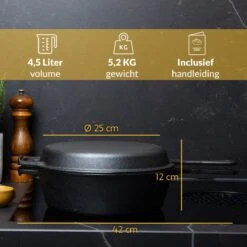 Chefarone Gietijzeren Pan - 2-in-1 Braadpan Inclusief Deksel - Geschikt Voor Alle Warmtebronnen -Pot Benodigdheden Winkel 1200x1200 659