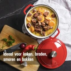 Daumonet Carême Rouge Gietijzeren Braadpan - Sudderpan Kersen Rood - Rond - Ø26 Cm - 4,4 Liter - PFAS & PFOA Vrij - Emaille - Geschikt Voor Alle Warmtebronnen - Elektrisch - Gas - Halogeen - Inductie - Keramisch - Vaatwasserbestendig -Pot Benodigdheden Winkel 1200x1200 681