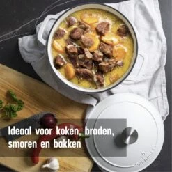 Daumonet Carême Blanc Gietijzeren Braadpan - Sudderpan Wit - Rond - Ø 26 Cm - 4,4 Liter - 100% PFAS & PFOA Vrij - Emaille - Geschikt Voor Alle Warmtebronnen - Elektrisch - Gas - Halogeen - Inductie - Keramisch - Vaatwasserbestendig -Pot Benodigdheden Winkel 1200x1200 718