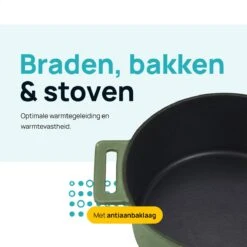 MOA Gietijzeren Braadpan - Inhoud 4,75 Liter - 26CM - Rond - Alle Warmtebronnen - Ook Voor Inductie - Gewicht 5,8 Kg - Olijfgroen - MC26OG -Pot Benodigdheden Winkel 1200x1200 746
