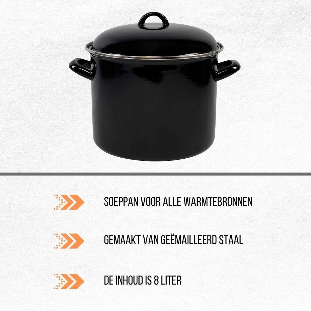 Orange85 Soeppan - Stamppot Pan - Inductie - Zwart - 8 Liter - Staal - Alle Warmtebronnen 2 Orange85 Soeppan - Stamppot Pan - Inductie - Zwart - 8 Liter - Staal - Alle Warmtebronnen - Afbeelding 2
