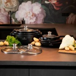 Herenthal Inductie Pannenset - Luxe 10-delige Koekenpanset - Voor Alle Warmtebronnen - Met Glazen Deksels En Koudgrepen - Zwart -Pot Benodigdheden Winkel 1200x1200 90