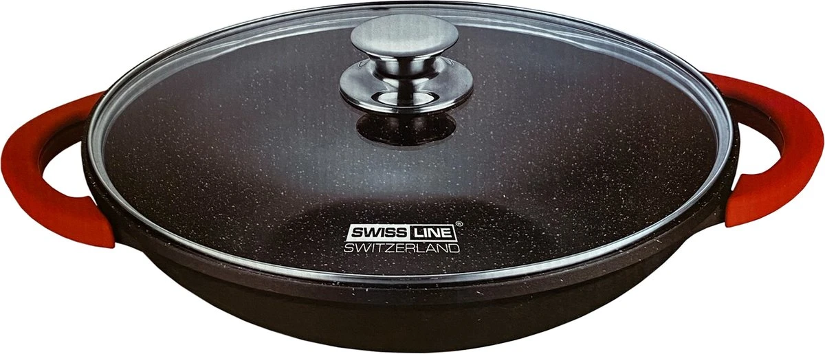 Swiss Line Wokpan Met Glazen Deksel Ø 36 Cm - Inductie - Koudgrepen 1 Swiss Line Wokpan Met Glazen Deksel Ø 36 Cm - Inductie - Koudgrepen