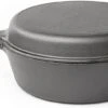 Nuovva 2-in-1 Gietijzeren Steelpan En Braadpan Of Grillplaat Met Dubbel Functie Koekenpan Deksel - 3 Liter - 26cm