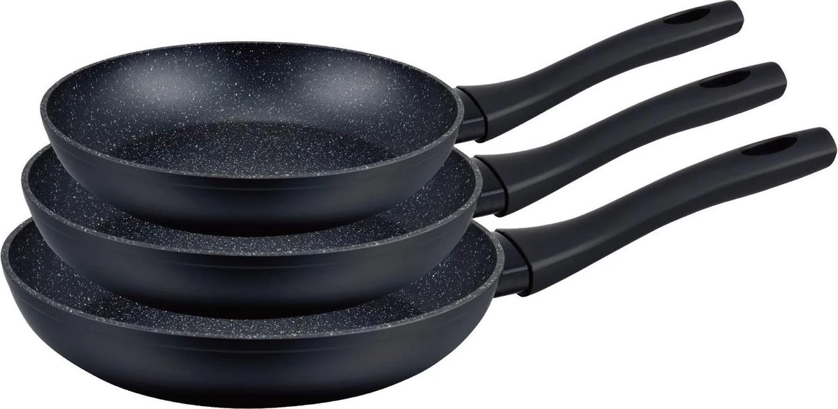 Set Van 3 Royal Swiss Koekenpannen Stenen Coating Zwart 1 Set Van 3 Royal Swiss Koekenpannen Stenen Coating Zwart