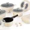 Royalty Line Pannenset - Pannenset Inductie - 15-Delig Koekenpannenset - Kookpotten - Koekenpannen - Pannen Met Glazen Deksels En Afneembare Koudgrepen - Voor Alle Warmtebronne - Oven-Ready - PFAS-Vrij - Crème