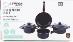 Benson Pannenset 6 Delig - Carbon Staal 0,8 Mm Met Glazen Deksels -Pot Benodigdheden Winkel 1200x691