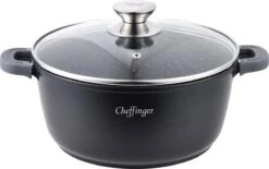 Cheffinger Pannenset 6-delig - Inductie - Met Deksels - Zwart - Koudgrepen - Ø20, 24 & 28 Cm -Pot Benodigdheden Winkel 1200x755