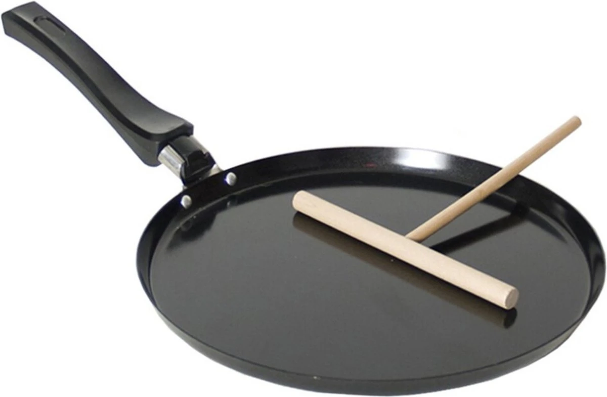 Zwarte Pannenkoekenpan/crepepan 24 Cm Met Anti-aanbak Laag En Houten Beslag Verdeler - Pannenkoeken/crepes - Koken 1 Zwarte Pannenkoekenpan/crepepan 24 Cm Met Anti-aanbak Laag En Houten Beslag Verdeler - Pannenkoeken/crepes - Koken