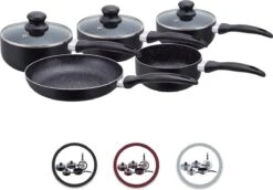 Herzberg HG-5003BK: 8 Pieces Marble Cookware Set - Black -Pot Benodigdheden Winkel 1200x836 2