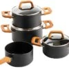 Gero Mark Kookpannenset - 4-delig - Zwart - Houtlook Grepen - Inductie - PFAS-vrij