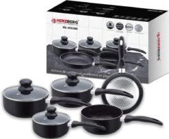Herzberg HG-5003BK: 8 Pieces Marble Cookware Set - Black -Pot Benodigdheden Winkel 1200x987 1