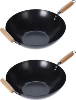 Wok Carbon Staal Ø35cm Houten Handgreep Wokpannen -Pot Benodigdheden Winkel 907x1200